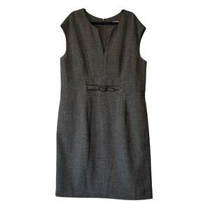 Kasper Womens Size 18 Dark Grey V-Neck Sleeveless Buckle Sheath Dress Business